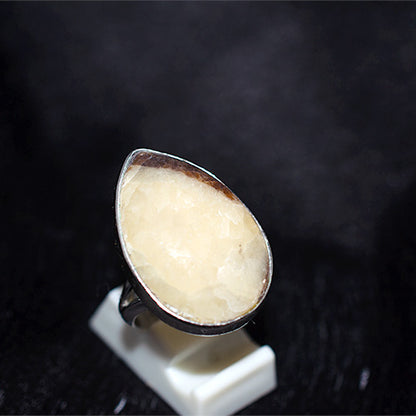 925 Sterling Silver Faceted Teardrop Honey Calcite Ring