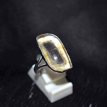 925 Sterling Silver Phantom Quartz Elongated Rectangle Ring