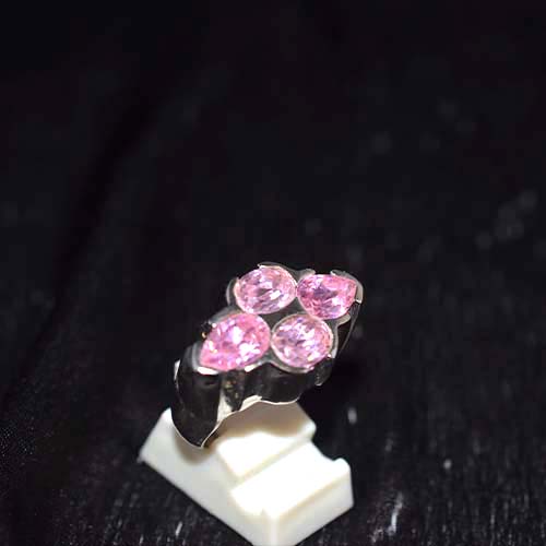 925 Sterling Silver Pink Gemstone Quartet Setting Ring