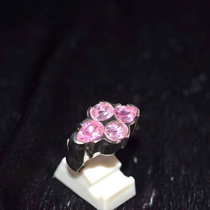 925 Sterling Silver Pink Gemstone Quartet Setting Ring