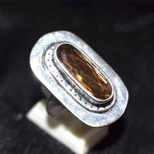 925 Sterling Silver Elongated Smoky Quartz Shield Turkish Ring