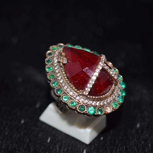 6 Carat Gold Plated Red Emerald Cluster Ring