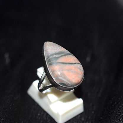 925 Sterling Silver Banded Jasper Teardrop Ring