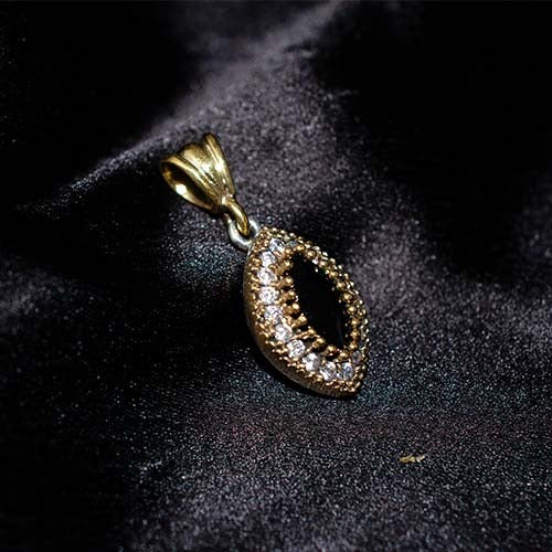 6 Carat Gold Plated Black Onyx Marquise Halo Pendant