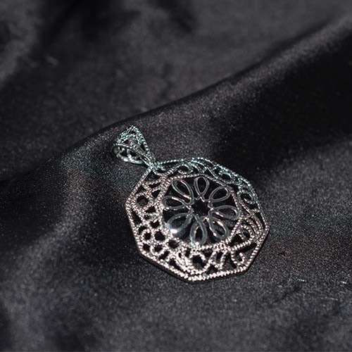 925 Sterling Silver Filigree Hexagon Pendant
