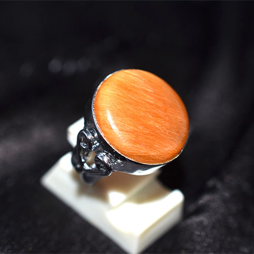 925 Sterling Silver Round Sunstone Turkish Ring with Ornate Shank