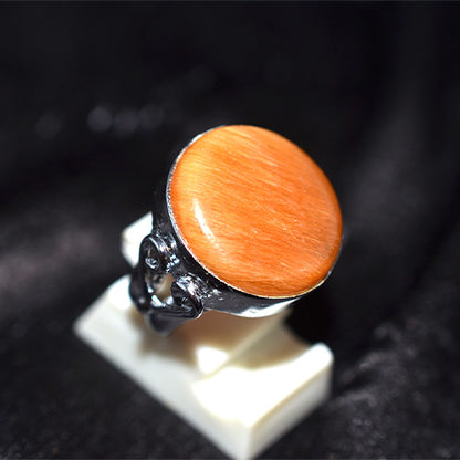 925 Sterling Silver Round Sunstone Turkish Ring with Ornate Shank