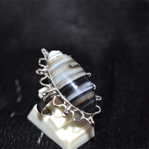 925 Sterling Silver Banded Agate Freeform Setting Ring