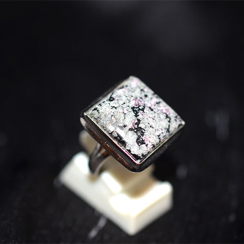 925 Sterling Silver Square Pink Speckled Granite Ring