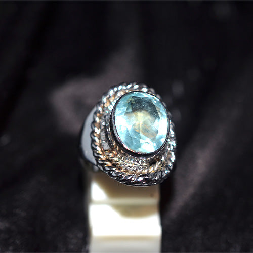 925 Sterling Silver Oval Apatite Turkish Ring with Double Rope Band