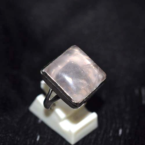 925 Sterling Silver Faceted Rose Quartz Square Ring