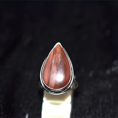 925 Sterling Silver Rosy Brown Cat's Eye Teardrop Ring