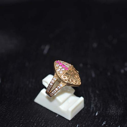 6 Carat Gold Plated Pink Filigree Marquee Ring