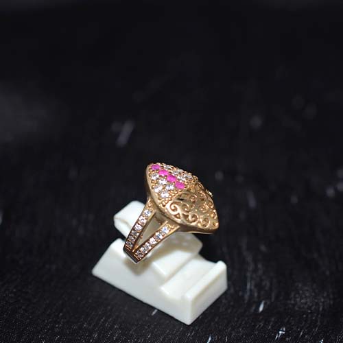 6 Carat Gold Plated Pink Filigree Marquee Ring