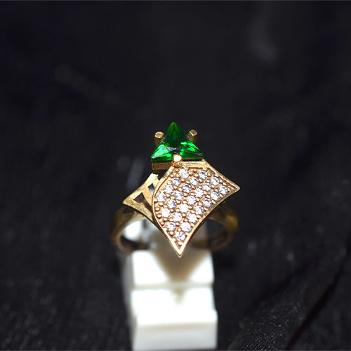 6 Carat Gold Plated Turkish Trillion Emerald Pave Fan Ring
