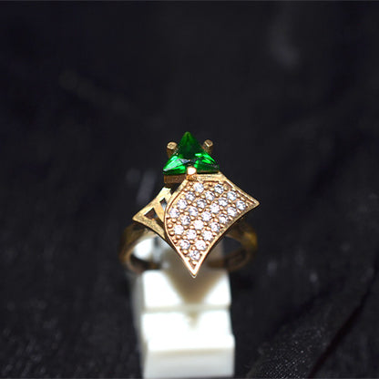 6 Carat Gold Plated Turkish Trillion Emerald Pave Fan Ring
