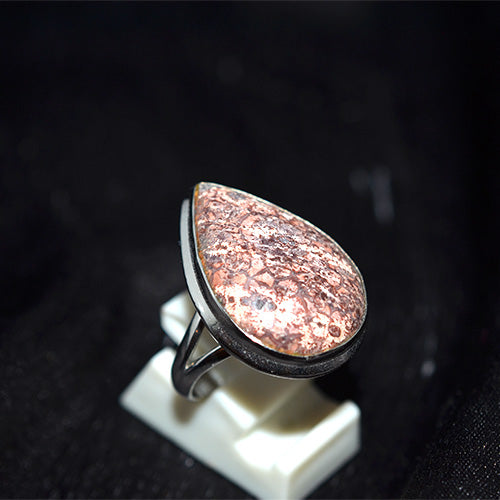 925 Sterling Silver Teardrop Fossil Jasper Ring