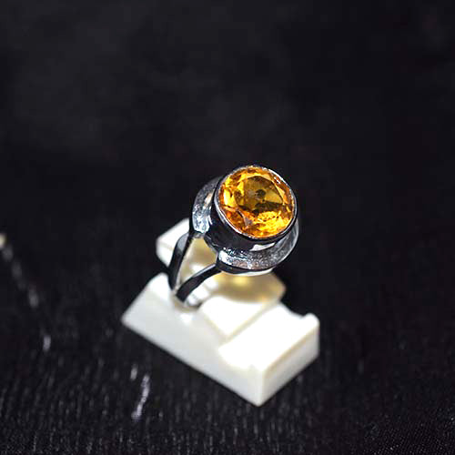 925 Sterling Silver Round Citrine Bypass Shank Ring
