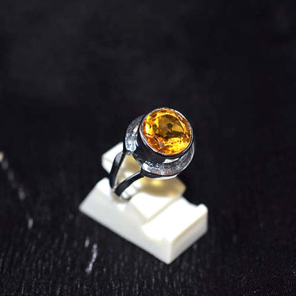 925 Sterling Silver Round Citrine Bypass Shank Ring