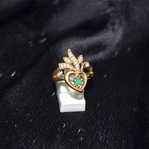 6 Carat Gold Plated Turkish Green Cubic Zirconia Heart Wing Ring