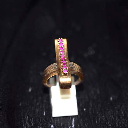 6 Carat Gold Plated Pink Zirconia Curved Band Ring