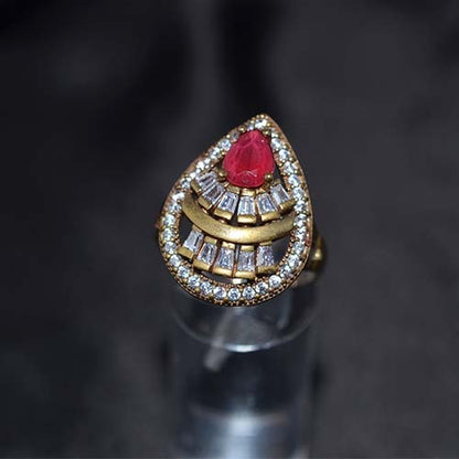 6 Carat Gold Plated Ruby and White Teardrop Statement Ring