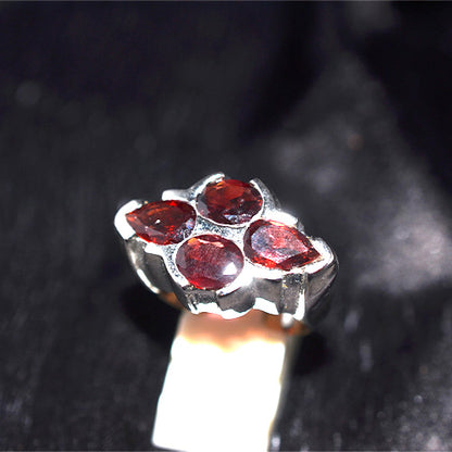 925 Sterling Silver Garnet Four Stone Clover Ring
