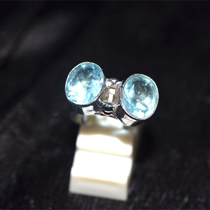 925 Sterling Silver Double Blue Topaz Open Ring