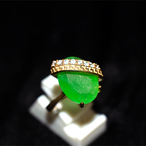 6 Carat Gold Plated Turkish Green Jade Greek Key Accent Ring