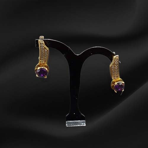 6 Carat Gold Plated Purple Amethyst Crystal Drop Earrings