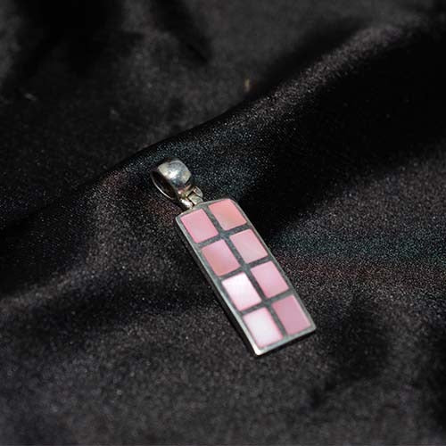 925 Sterling Silver Pink Mother of Pearl Mosaic Pendant