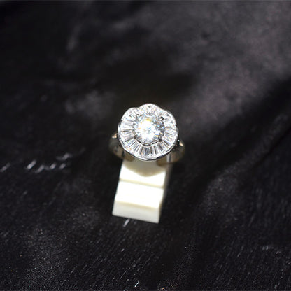 925 Sterling Silver Turkish Cubic Zirconia Flower Solitaire Ring
