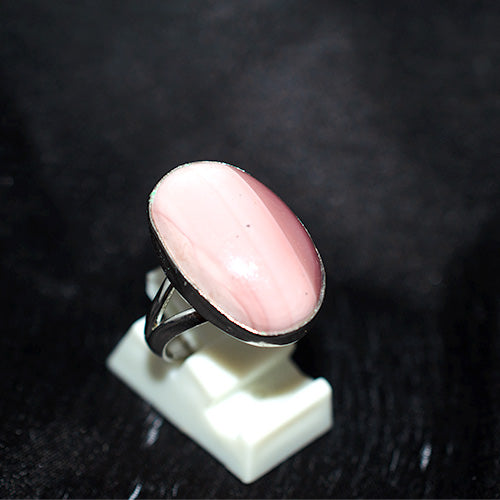 925 Sterling Silver Oval Banded Pink Opal Ring