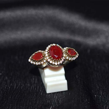 6 Carat Gold Plated Triple Ruby Motif Ring
