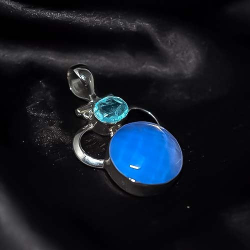 925 Sterling Silver Blue Chalcedony and Sky Blue Topaz Pendant
