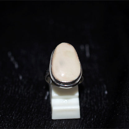 925 Sterling Silver Oval Cream Jasper Ring