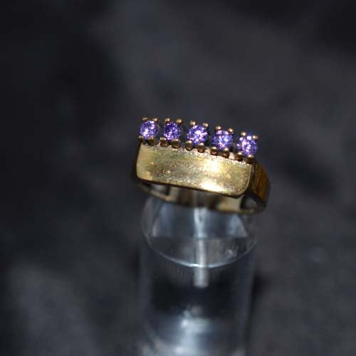 6 Carat Gold Plated Purple Crystal Bar Ring