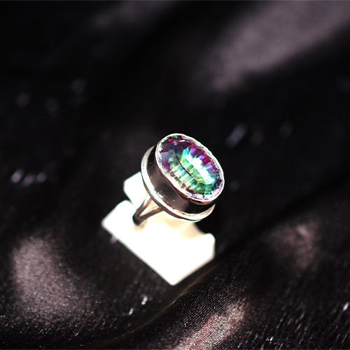 925 Sterling Silver Turkish Mystic Topaz Large Oval Ring