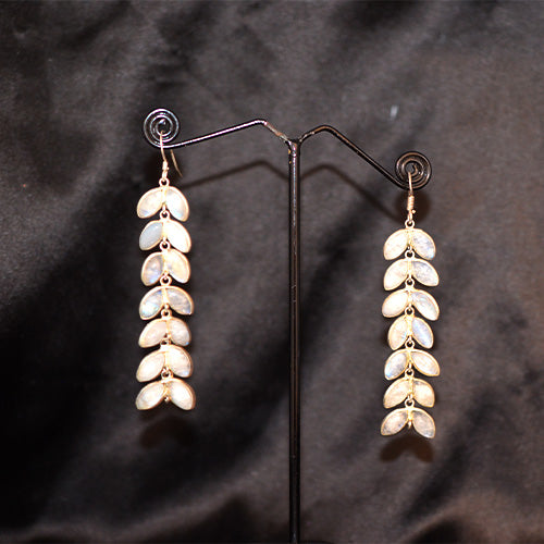 6 Carat Gold Plated Moonstone Leaf Cascade Drop Earrings