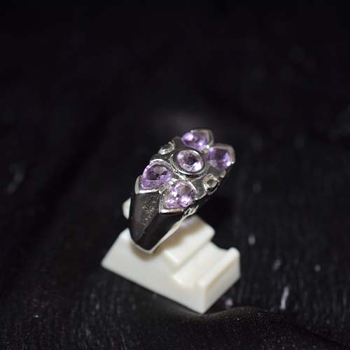 925 Sterling Silver Purple Amethyst Petal Motif Ring