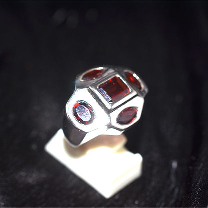 925 Sterling Silver Turkish Garnet Multi Shape Ring