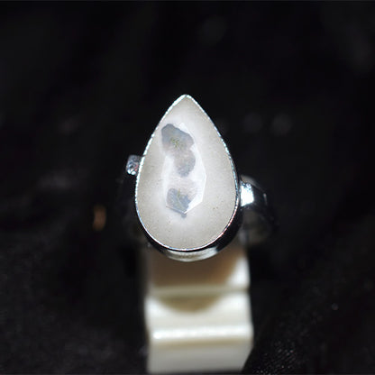 925 Sterling Silver Pear Dendritic Agate Ring