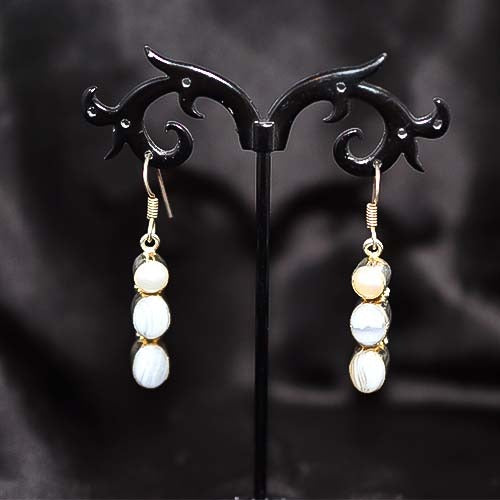 925 Sterling Silver Banded Agate Triple Drop Earrings