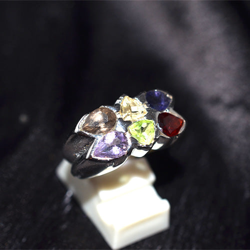 925 Sterling Silver Rainbow Pear Shape Cluster Ring
