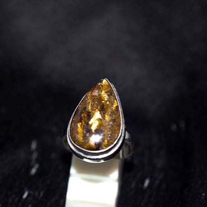 925 Sterling Silver Golden Jasper Pear Ring