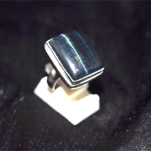 925 Sterling Silver Blue Tiger's Eye Rectangle Ring