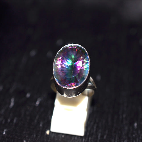 925 Sterling Silver Oval Mystic Topaz Deep Bezel Ring