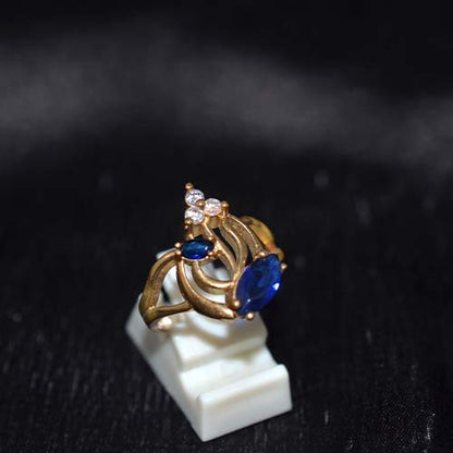 6 Carat Gold Plated Blue Sapphire Wave Design Ring