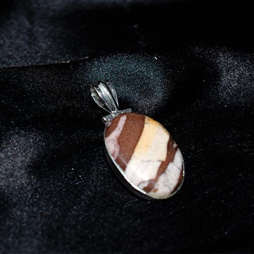 925 Sterling Silver Banded Jasper Oval Pendant