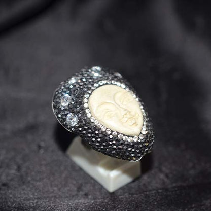 925 Sterling Silver Moon Face Crystal Dome Ring